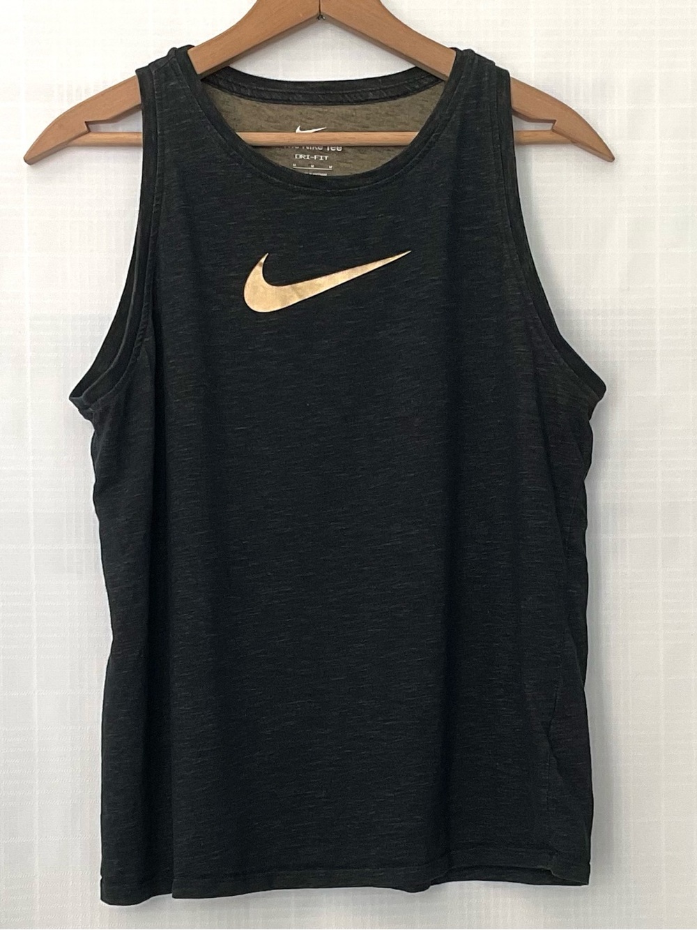 Nike Women's Black Tank with Metallic Gold Swoosh